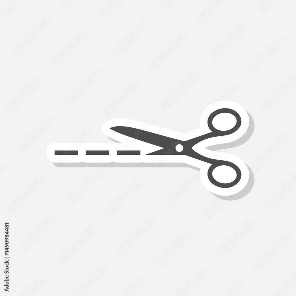Poster scissors with cut lines icon sticker isolated on gray background