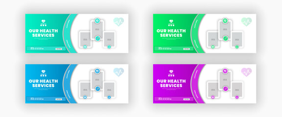 Medical healthcare table tent banner template. Display doctor service promotion on table, menu card for restaurant, billboard, rollup in abstract blue colorful shapes