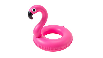 Vibrant Pink Flamingo Inflatable Ring on Pure White Background