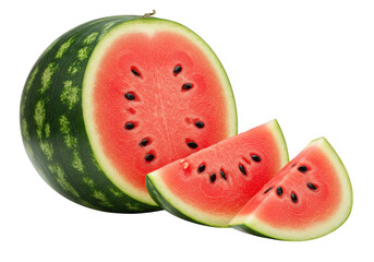Fresh watermelon fruit slices isolated on transparent background