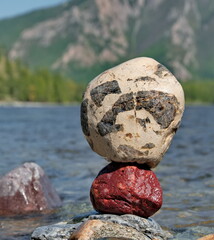 Russia. Western Sayans. Multicolored minerals of unusual beauty in the mountain tributaries of the...