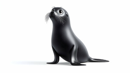 Fototapeta premium Adorable Black Seal Pup on White Background