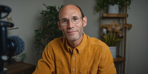 Professor recording online lecture from home office for educational content creation