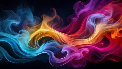Obraz premium colorful swirling smoke trails forming an abstract pattern against a dark background