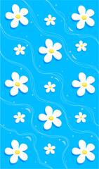 Background with daisies. Print with daisies. Daisies on the waves