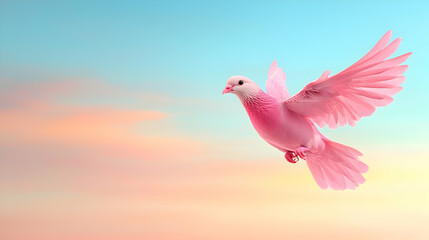 Obraz premium Pink Dove in Flight Against a Pastel Sky