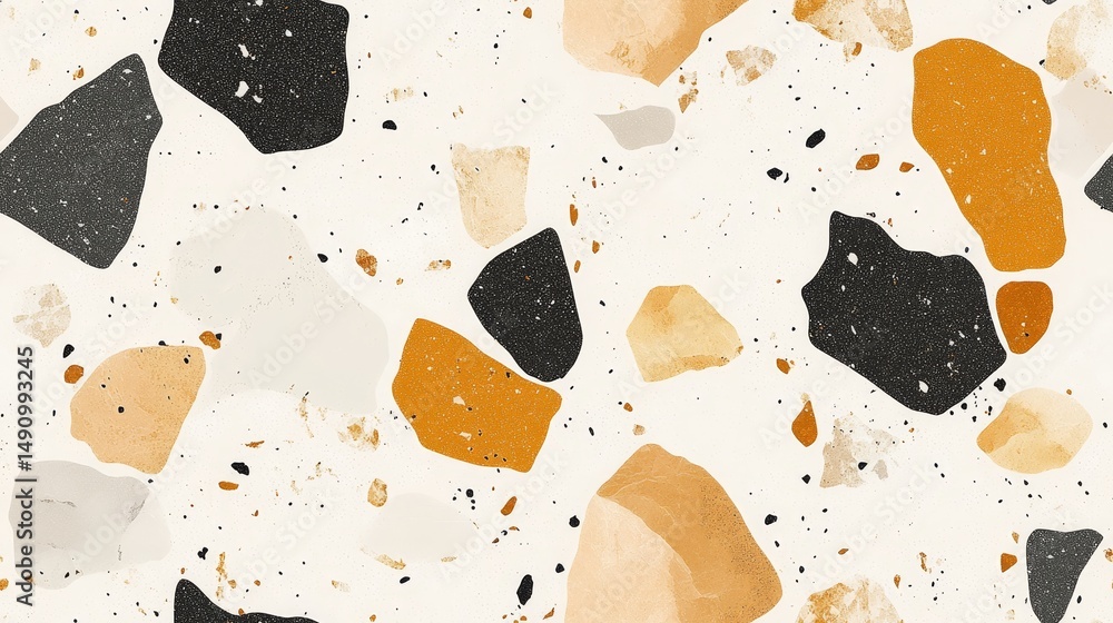 Poster abstract decorative pattern of irregular colored fragments on a light background.
