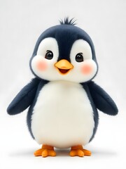 Fototapeta premium Happy animated penguin character standing on white background high resolution photo