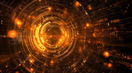 Fototapeta premium Abstract Golden Technology Background with Intricate Circuitry and Glowing Orbs