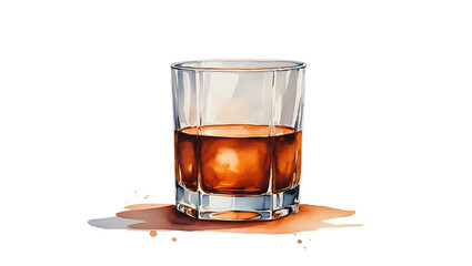 Glass of liquor, isolated on transparent background, watercolor, rust color.