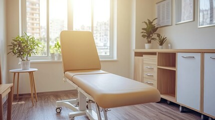 Fototapeta premium Aesthetic examination room bathed in natural light for medical treatments or checkups
