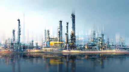 Obraz premium Digital Control Panel at Oil Refinery with Double Exposure Effects
