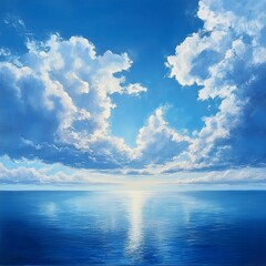 Obraz premium Beautiful seascape with blue sky and clouds. Vector illustration.