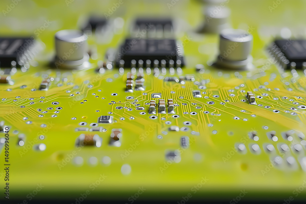 Poster electronic circuit board showing components and pathways