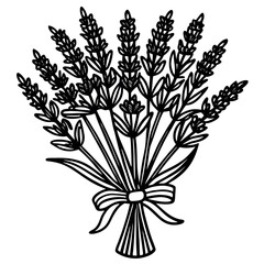 Lavender bouquet illustration featuring a variety of fresh blooms tied with a ribbon in a detailed design Generative AI