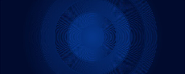 Glowing circle lines pattern on dark blue background. Abstract gradient pattern with modern geometric art design. Futuristic technology concept. Art & Illustration