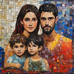 Mosaic of Jesus Christ with Mary, Joseph and baby Jesus