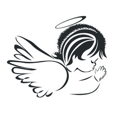 Angel praying. Angel with wings praying with love. Bible Merry christmas angel woman one line drawing. Continuous one line drawing. Bible Merry christmas angel woman. Vector illustration
