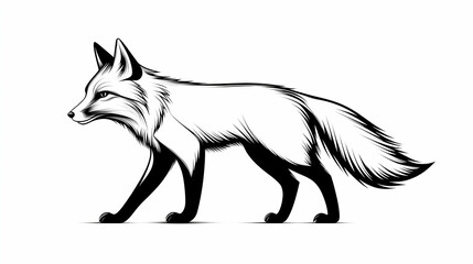 Obraz premium Black And White Fox Illustration Side Profile