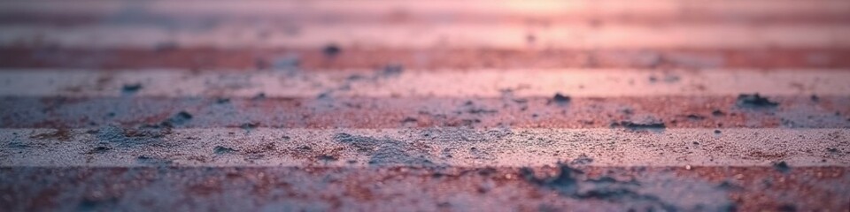 Close-up of a textured pink-grey surface with debris and reflective light