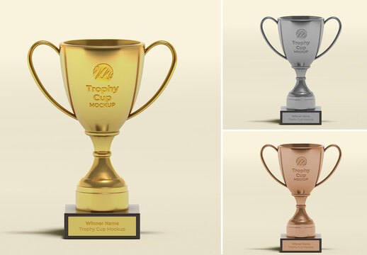 Trophy Cup Mockup Set - Gold, Silver, and Bronze