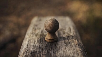Wooden sphere finial on weathered wood.