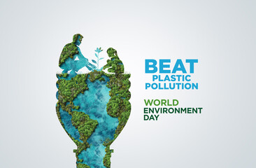 Fototapeta na wymiar #BeatPlasticPollution, World Environment day concept 2025 3d tree background. 