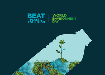 #BeatPlasticPollution, World Environment day concept 2025 3d tree background. 