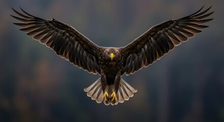 Obraz premium Majestic Golden Eagle Soaring with Wings Spread Wide in Natural Habitat