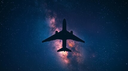 Fototapeta premium Airplane Silhouette Against the Milky Way