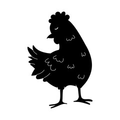  Hen Silhouett Illustration. black chicken isolated white background