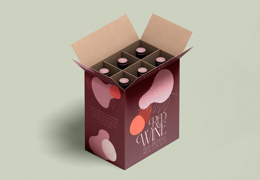Wine Bottle Box Mockup - 6 Bottle Packaging