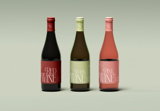 Wine Bottle Mockup Set - Red, White, and Ros&eacute;