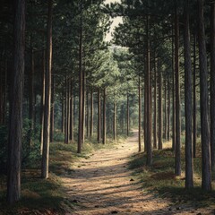 Pine forest in the morning, vintage style,  3d render