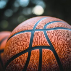 Basketball ball closeup, sport background, retro style toned