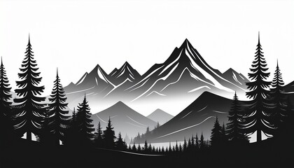 Fototapeta premium black silhouette of mountains and fir trees in a camping landscape