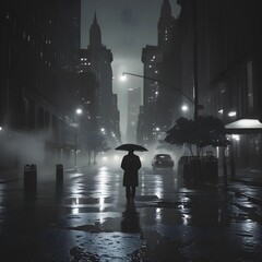 New York City Road on a rainy night