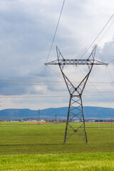 High voltage power lines in the field in Setif City, Algeria.
