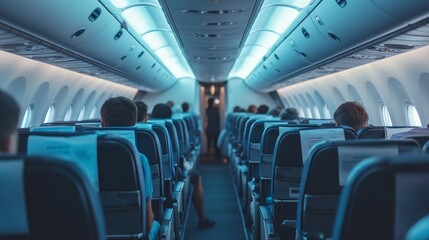 Obraz premium Airplane Cabin Interior with Passengers