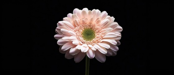 Single pale pink gerbera daisy on black background.