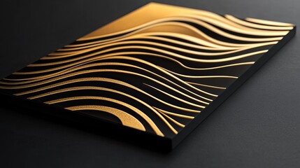Abstract gold and black wave pattern on canvas.