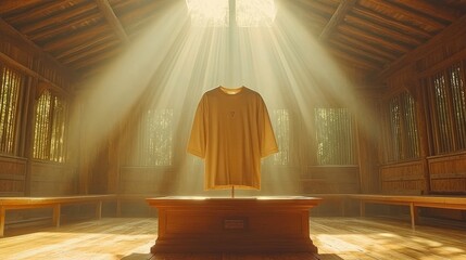Beige robe on wooden altar in chapel