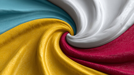 Smooth spiral of colored plastic materials converging into a central spiral point, with a slightly rough texture and glossy finish