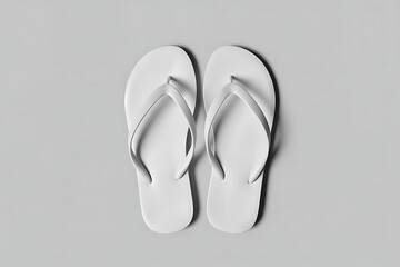 Pair of white flip flops on gray background