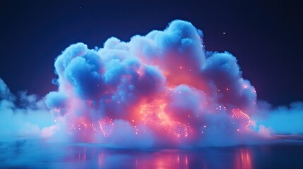 Glowing cloud formation above reflective surface.