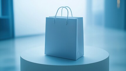 Blank paper shopping bag on light pedestal