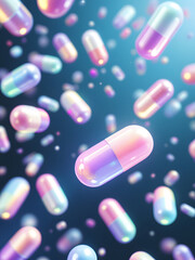 A captivating view of floating, shimmering capsules illustrating health and medical concepts.