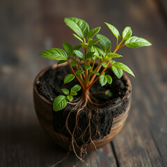 humble vessel of earth cradles delicate roots of a vibrant plant, nurturing its growth and embodying essence of life flourishing