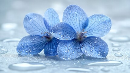 Blue flowers with water drops
