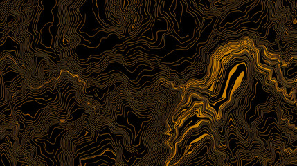 Topographic map contour background, line pattern. Concept of a conditional geography scheme and the terrain path. Golden and black organic wallpaper. illustration